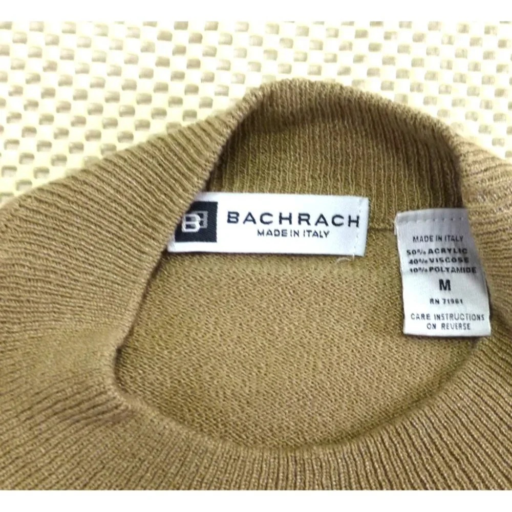 Vintage Bachrach Made In Italy Ribbed Tan Knit Pullover Sweater M - Picture 2 of 7